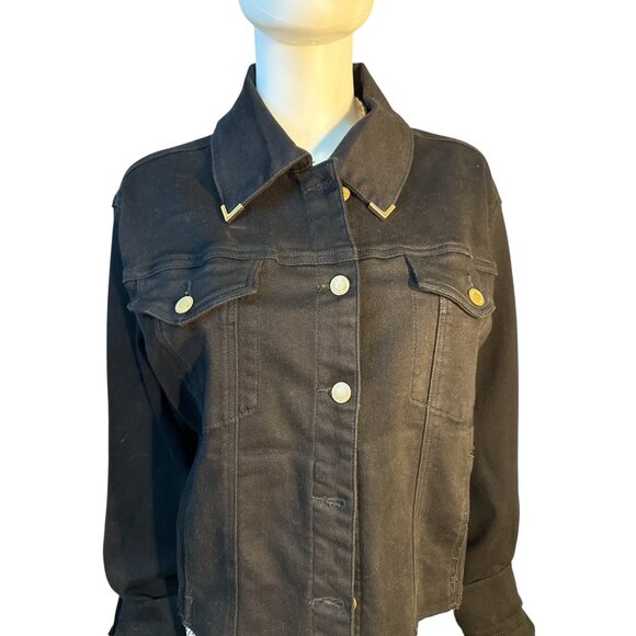 Judy Blue Womens Black Denim Jacket 3XL With Raw Hem & Button Front NWT - Picture 4 of 10